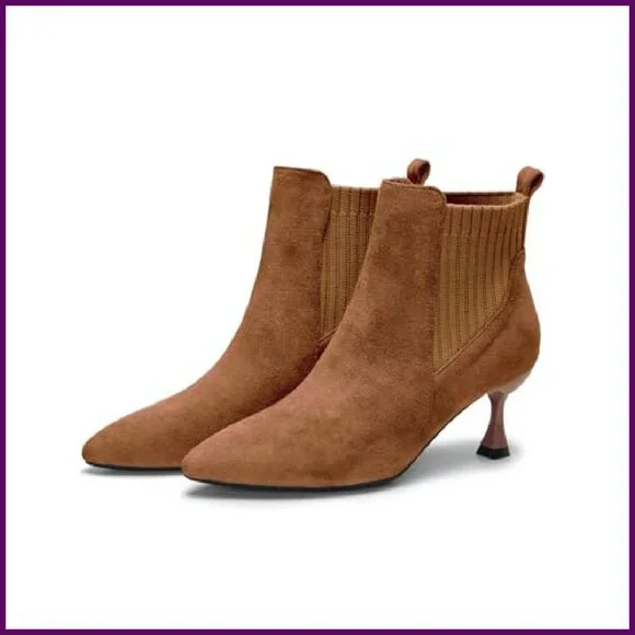 Pointed Toe Ankle Boots Knit Suede Kitten Heels Dressy Winter Booties - Picture 4 of 8